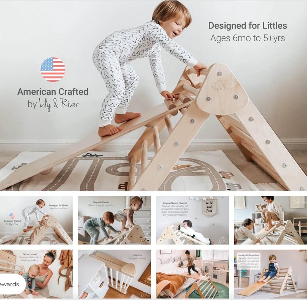 NEW Lily & River Montessori Pikler Triangle Climber & Slide Set